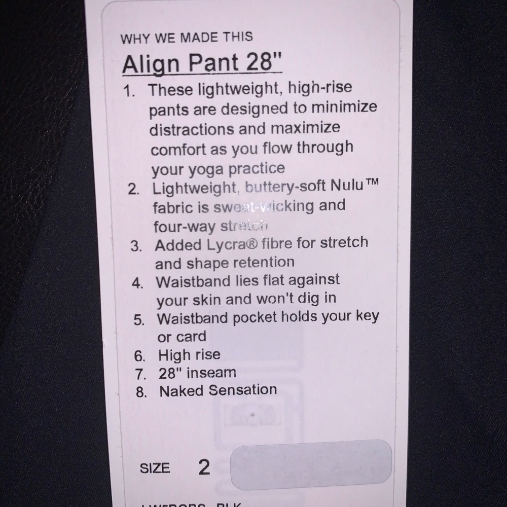 Lululemon women align leggings black size 2 NEW